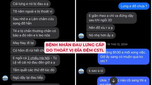 Tin nhắn Zalo bệnh nhân đau lưng cấp do thoát vị đĩa đệm cột sống thắt lưng