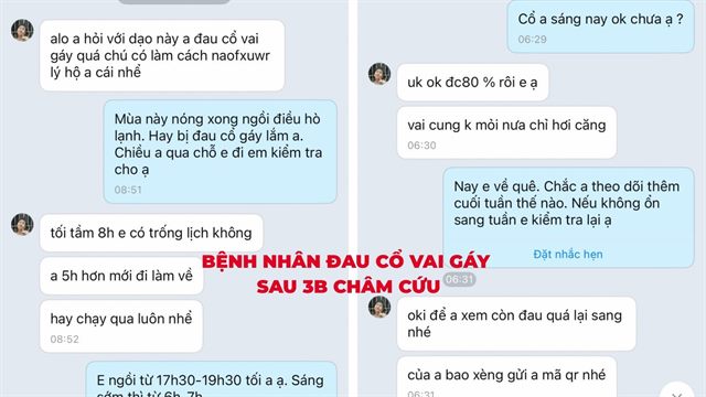 Tin nhắn Zalo bệnh nhân đau cổ vai gáy sau 3 buổi châm cứu